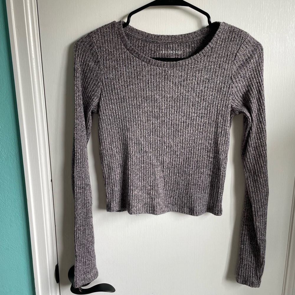 American Eagle Outfitters Ribbed Heather Gray Long Sleeve Top